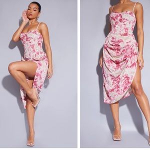 Fuchsia Tie Dye Ruched Side Midi Skirt